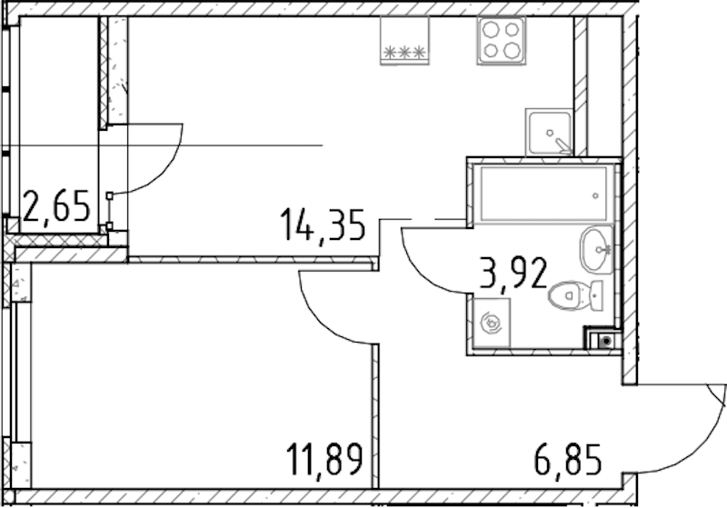 1-комнатная квартира 37.01 м², 13/23 эт., ЖК «Город Первых»